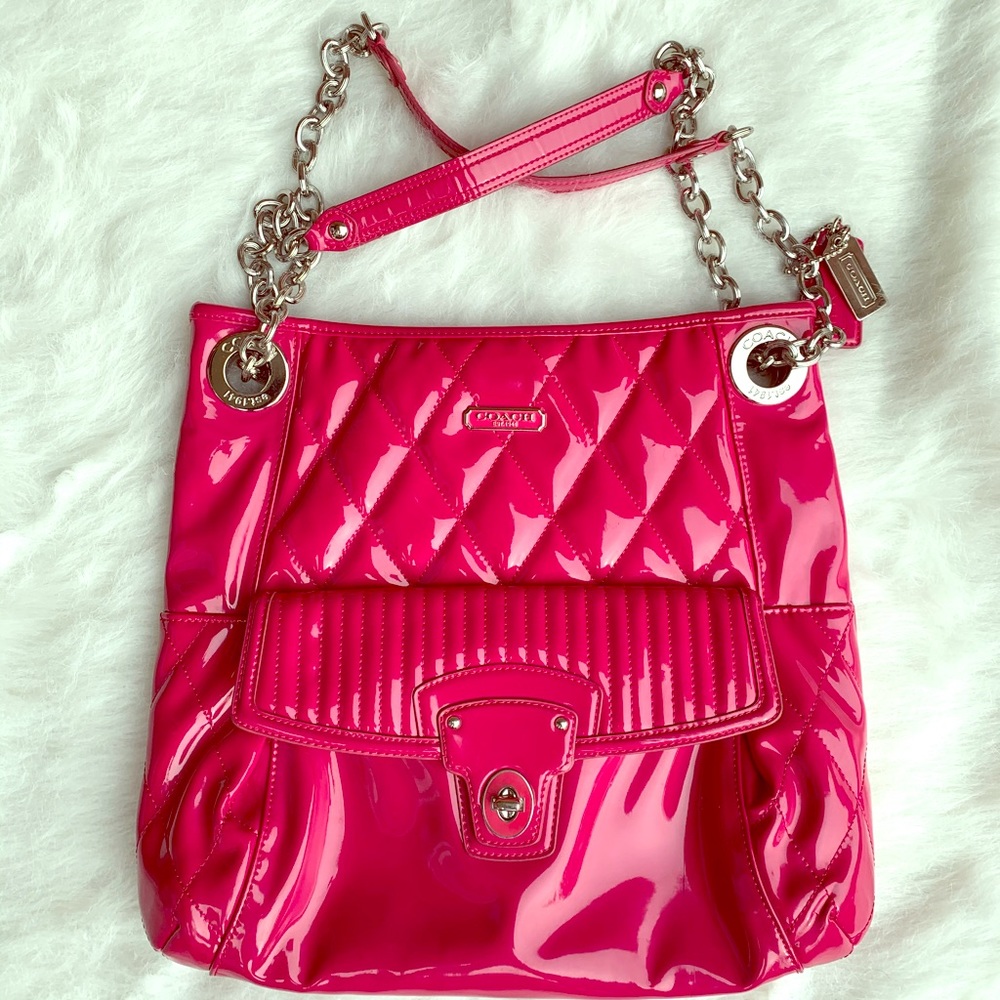 Coach Liquid Gloss Pink Patent Leather Tote Bag
